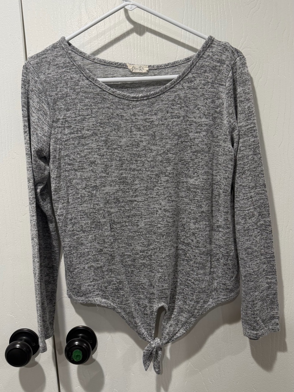 Olivia Rae Heather Gray Long-Sleeve Tie-Front Top